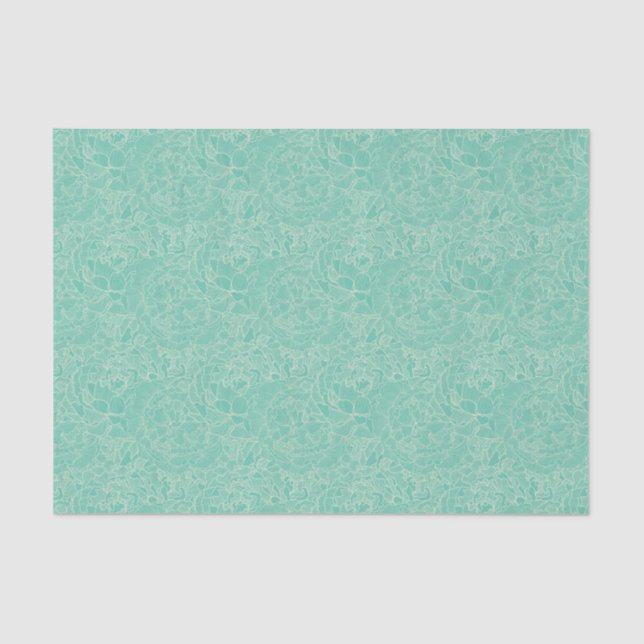 Turquoise-Peony-Muster Seidenpapier (Vorderseite)