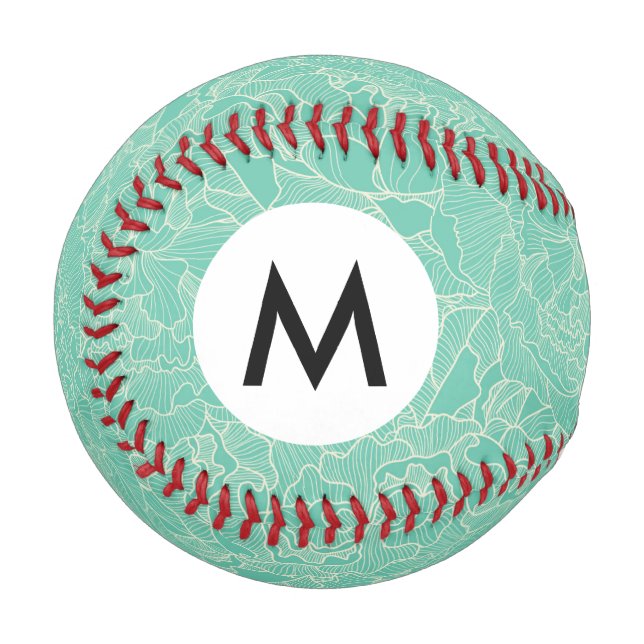 Turquoise Peony Pattern Baseball (Vorderseite Links)