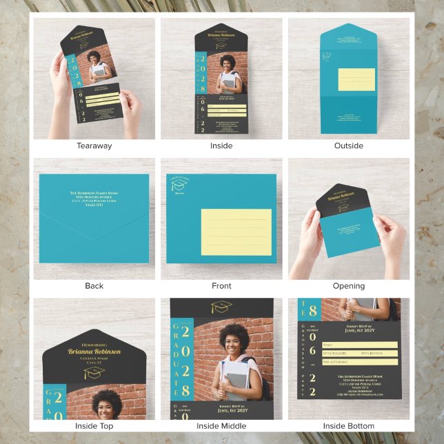 Turquoise Photo Modern Gold Foil Graduation Party All-in-One-Einladung (Von Creator hochgeladen)