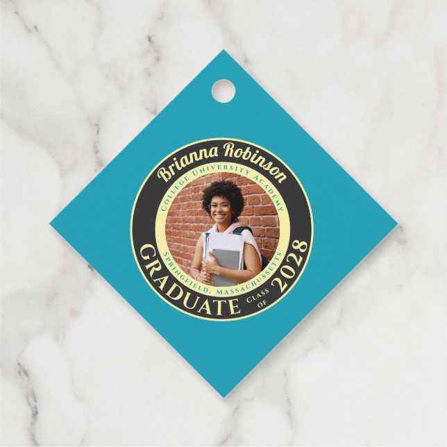 Turquoise Photo Modern Graduation Party Thank You Geschenkanhänger (Rückseite)