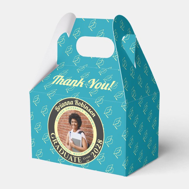 Turquoise Photo Modern Graduation Party Thank You Geschenkschachtel (Vorderseite)