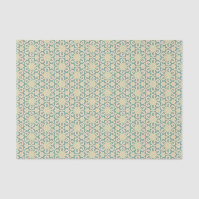 Turquoise Pistachio Cream Western Moderner Damasku Seidenpapier (Vorderseite)
