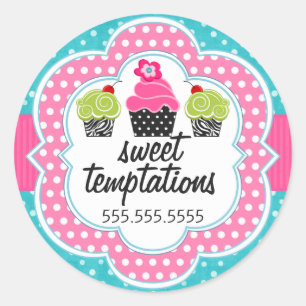 Turquoise Polka Dot Cupcake Bäckerei Box Siegel Runder Aufkleber