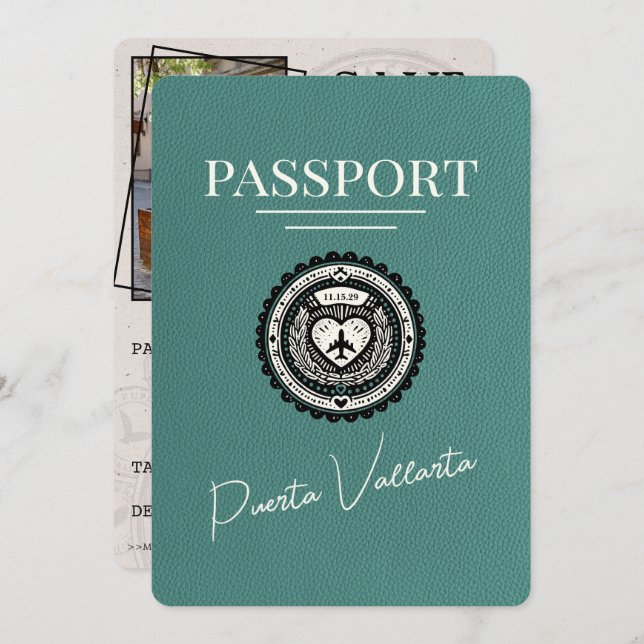 Turquoise Puerta Vallarta Pass Save The Date (Vorne/Hinten)