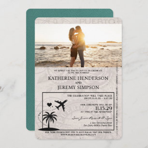 Turquoise Puerto Rico Passport Hochzeit Einladung