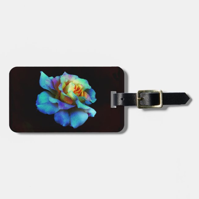 Turquoise Rainbow Rose Gepäckmarke Gepäckanhänger (Vorderseite horizontal)
