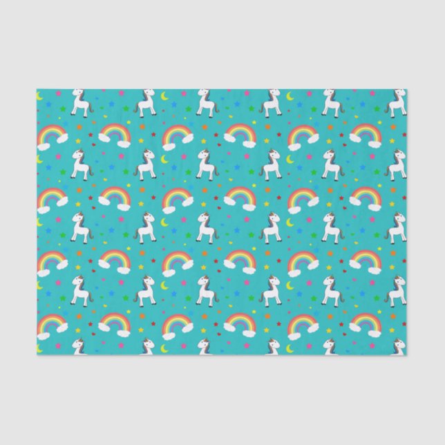 Turquoise rainbow unicorn hearts stars pattern seidenpapier (Vorderseite)