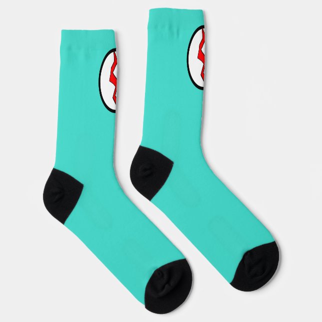 Turquoise Red Lightning Bolt Superhero Halloween Socken (Rechts)
