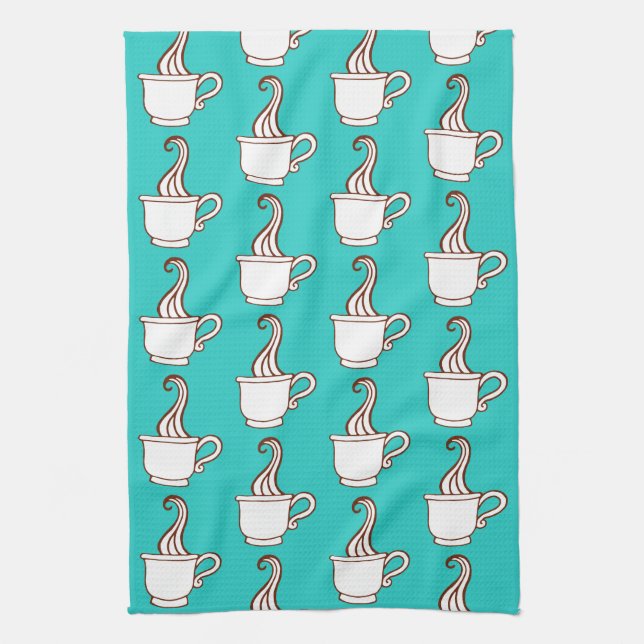 Turquoise Retro Coffee Diner Kitchen Towel Gift Geschirrtuch (Vertikal)
