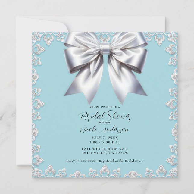 Turquoise Robin's Egg Blue Big White Bow Bridal Einladung (Vorderseite)