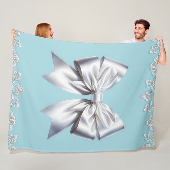 Turquoise Robin's Egg Blue Big White Bow Bridal Fleecedecke (Beispiel)