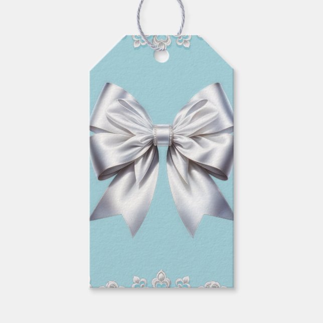 Turquoise Robin's Egg Blue Big White Bow Bridal Geschenkanhänger (Vorderseite)