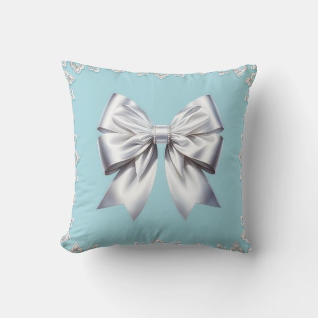 Turquoise Robin's Egg Blue Big White Bow Bridal Kissen (Vorderseite)
