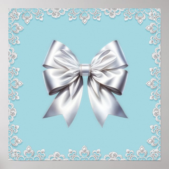 Turquoise Robin's Egg Blue Big White Bow Bridal Poster (Vorne)