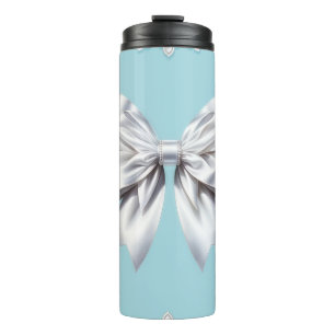 Turquoise Robin's Egg Blue Big White Bow Bridal Thermosbecher