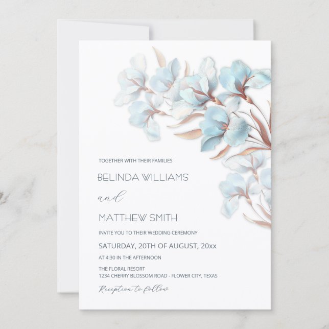 Turquoise Rose Gold Artistic Flowers  Invitation Einladung (Vorderseite)