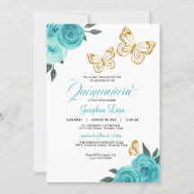 Turquoise Rose Gold Butterfly Quinceañera Geburtst