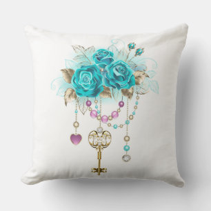 Turquoise Roses with Keys Kissen