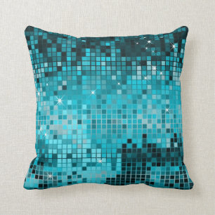 Turquoise Sequins Glitzer Abstrakte Pixel Art Kissen
