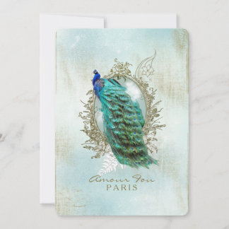 Turquoise Shabby Peacock Einladung