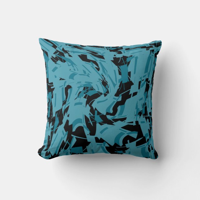 Turquoise Shades with Black Small Shapes Print Kissen (Vorderseite)