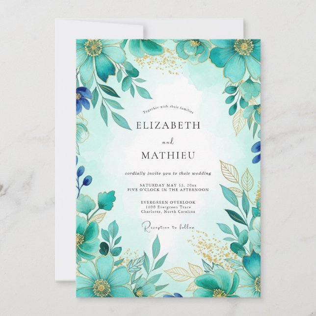 Turquoise Shimmering Spring Wedding Einladung (Vorderseite)