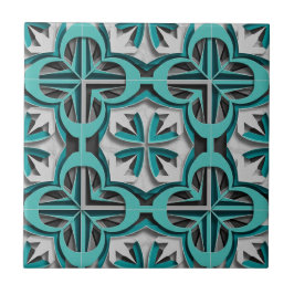Turquoise Silver 3D Layered Paper Cut Art Fliese
