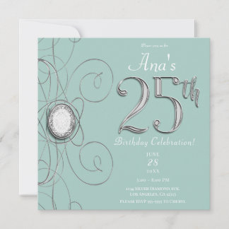 Turquoise Silver Diamond 25 25. Geburtstagsparty Einladung
