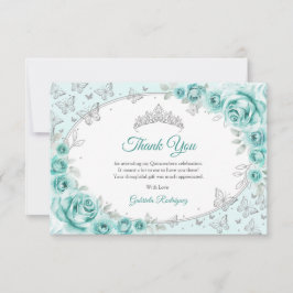 Turquoise Silver  Floral Quinceanera Dankeskarte