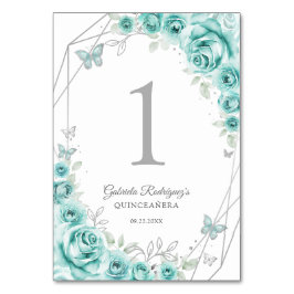 Turquoise Silver Floral Quinceanera Tischnummer