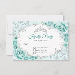 Turquoise Silver Quinceanera Reply RSVP Karte