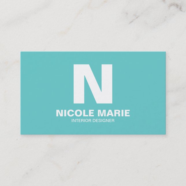 Turquoise Simple Monogram Business Card Visitenkarte (Vorderseite)