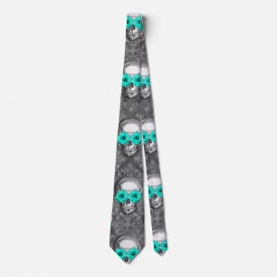 Turquoise Skulls and Sunflower Series Design 9 Krawatte
