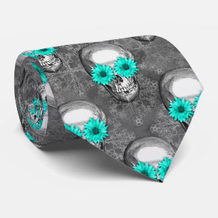 Turquoise Skulls and Sunflower Series Design 9 Krawatte