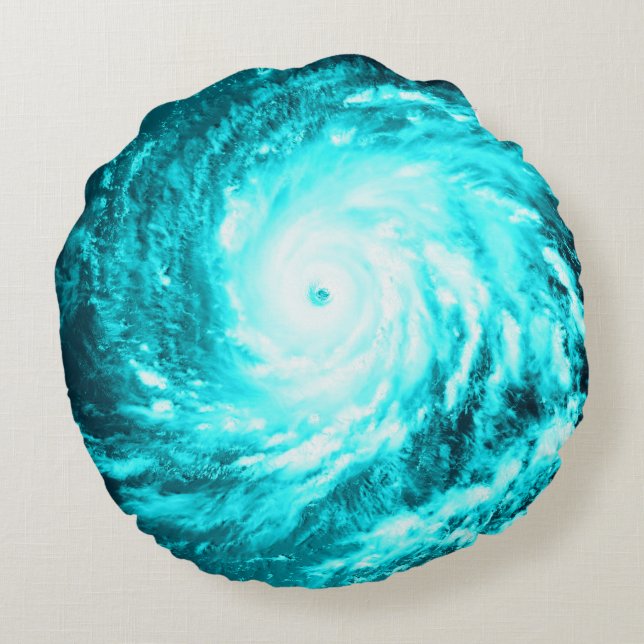 Turquoise Spirale Pinwheel Rundkissen Rundes Kissen (Rückseite)
