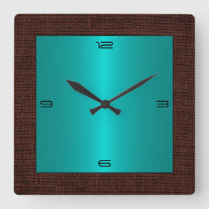 Turquoise Stainless Steel Modern Burlap Border Quadratische Wanduhr