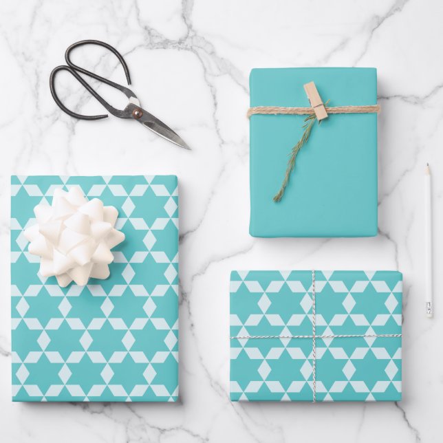 Turquoise Star Tiles Geometric Geschenkpapier Set (Vorderseite)