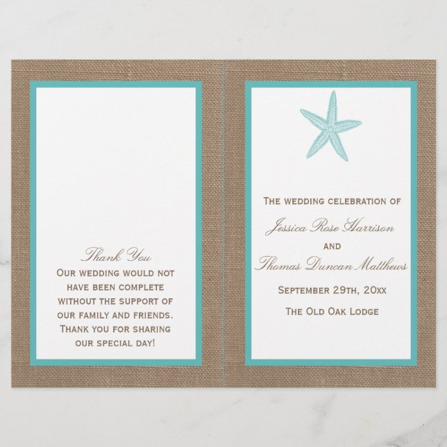 Turquoise Starfish Burlap Beach Wedding Collection (Vorderseite)