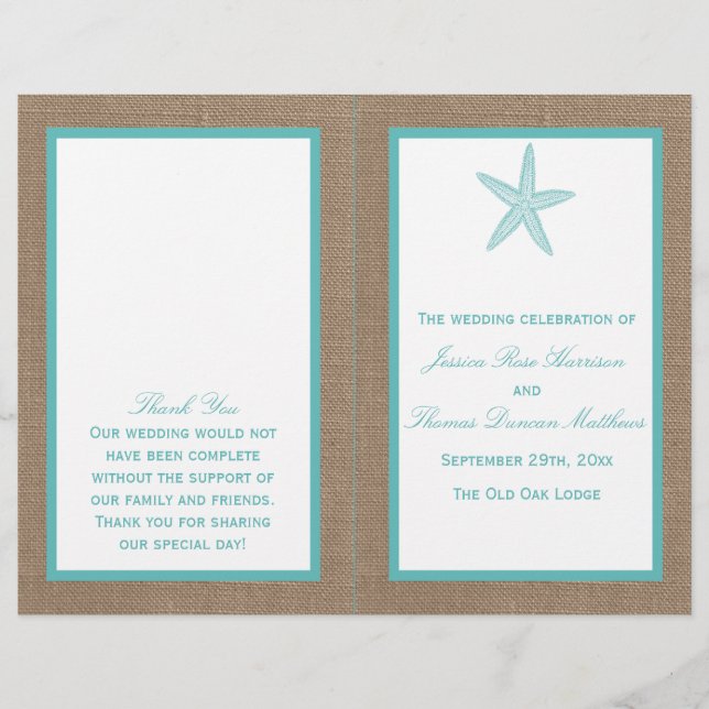 Turquoise Starfish Burlap Beach Wedding Collection (Vorderseite)