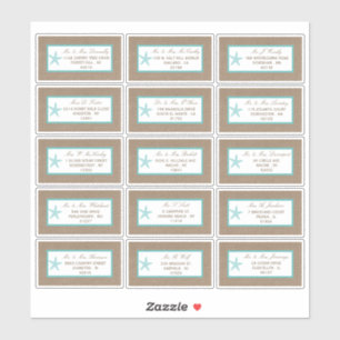 Turquoise Starfish Burlap Beach Wedding Collection Aufkleber