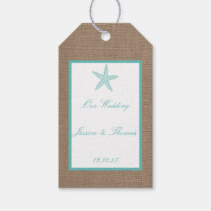 Turquoise Starfish Burlap Beach Wedding Collection Geschenkanhänger