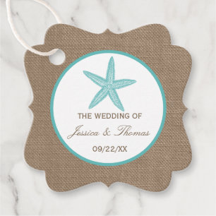 Turquoise Starfish Burlap Beach Wedding Collection Geschenkanhänger