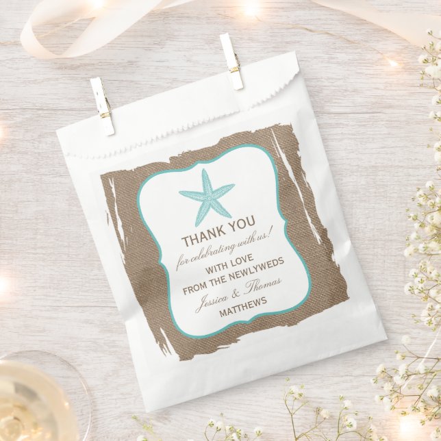 Turquoise Starfish Burlap Beach Wedding Collection Geschenktütchen (Ausgeschnitten)