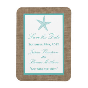 Turquoise Starfish Burlap Beach Wedding Collection Magnet