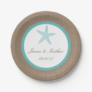 Turquoise Starfish Burlap Beach Wedding Collection Pappteller