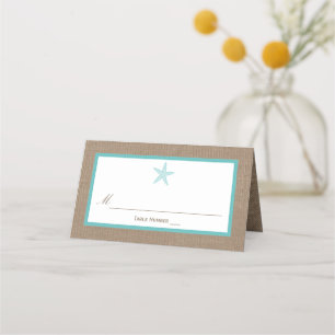 Turquoise Starfish Burlap Beach Wedding Collection Platzkarte