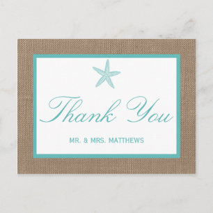 Turquoise Starfish Burlap Beach Wedding Collection Postkarte