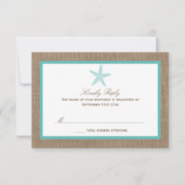 Turquoise Starfish Burlap Beach Wedding Collection RSVP Karte
