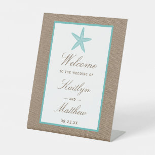 Turquoise Starfish Burlap Beach Wedding Collection Sockelschild