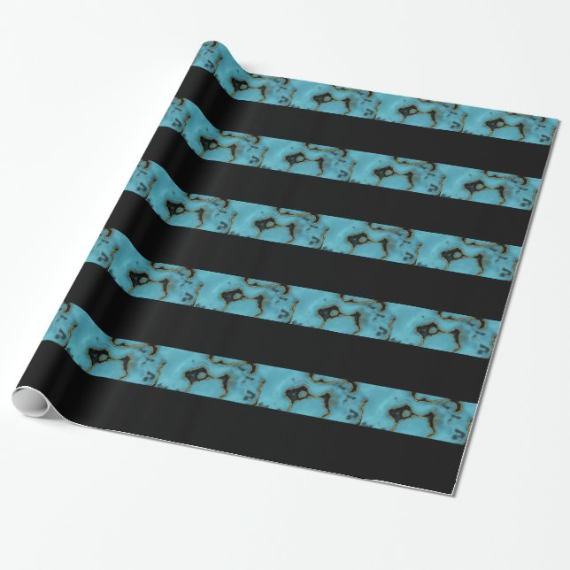 Turquoise Stone Gold und Black Geschenkpapier (Ungerollt)
